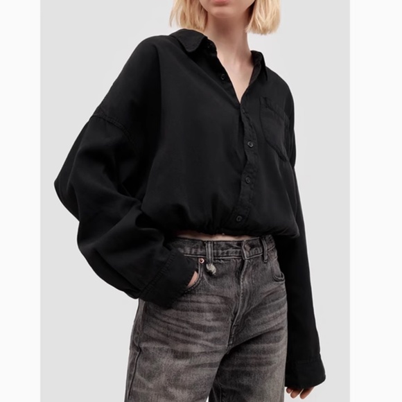 NWT R13 Gathered Hem Cotton Shirt - Black Causal - Picture 1 of 9